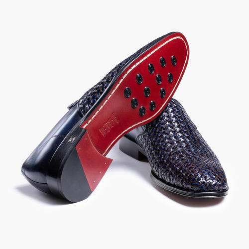 Men's Navy Woven Patina Leather Loafer