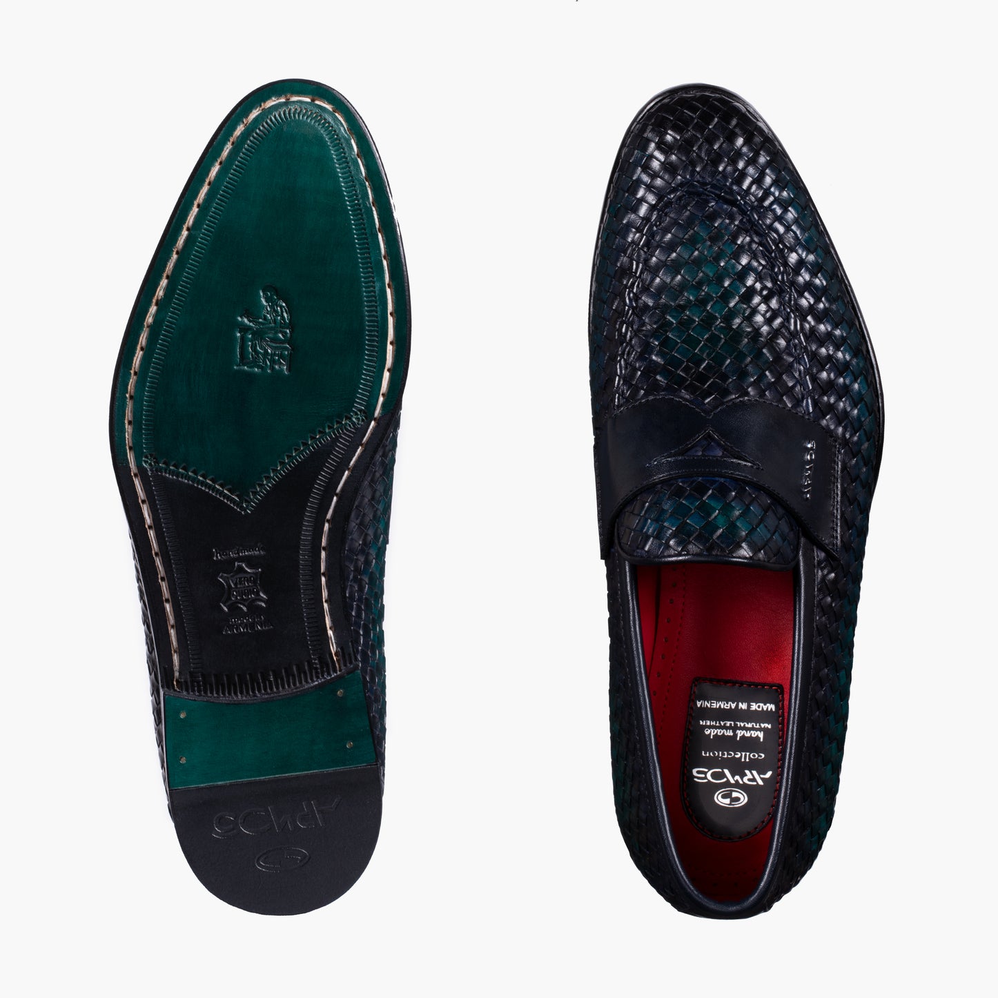 Men's Green Woven Leather Penny Loafer