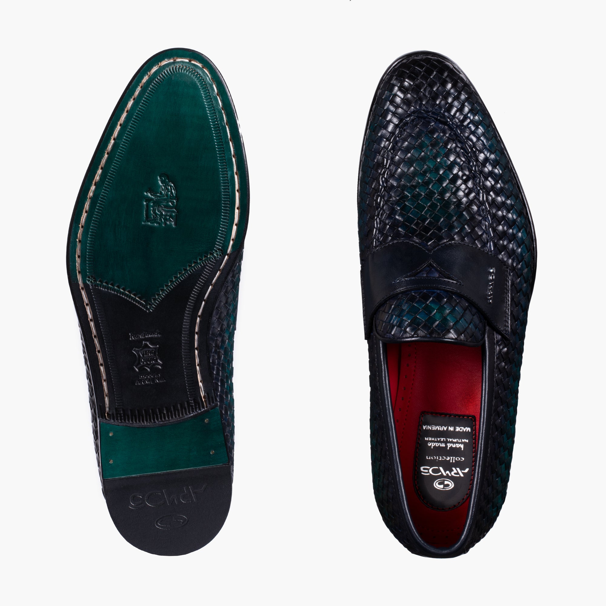 Men's Green Woven Leather Penny Loafer