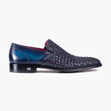 Men's Navy Woven Patina Leather Loafer - right side