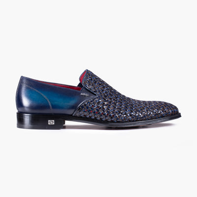 Men's Navy Blue Woven Leather Loafer