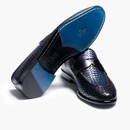Men's Blue Woven Leather Penny Loafer