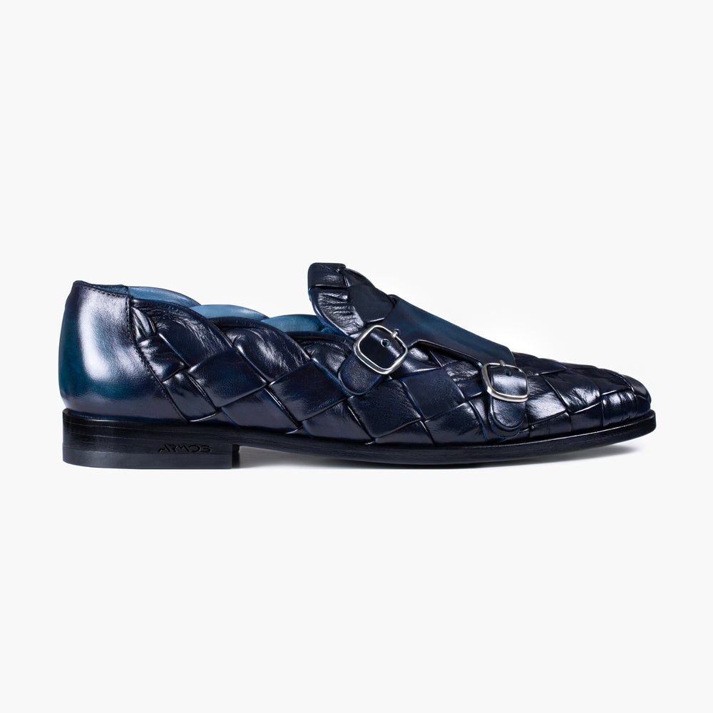 Men’s Navy Woven Double Monk Strap
