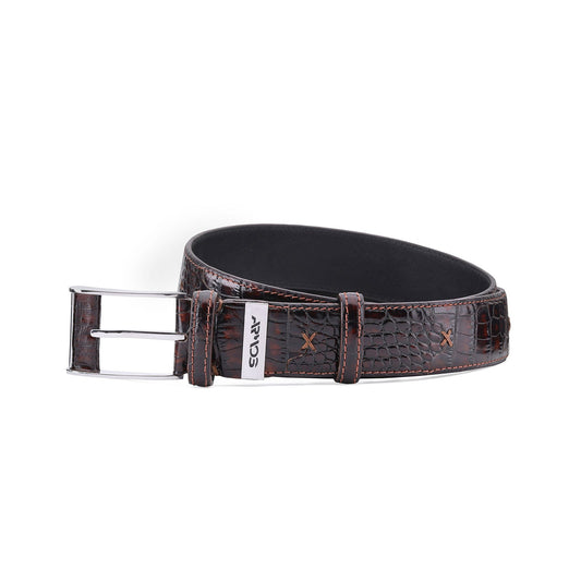 Brown crocodile printed belt