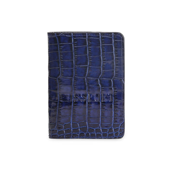 Blue leather passport case - front view