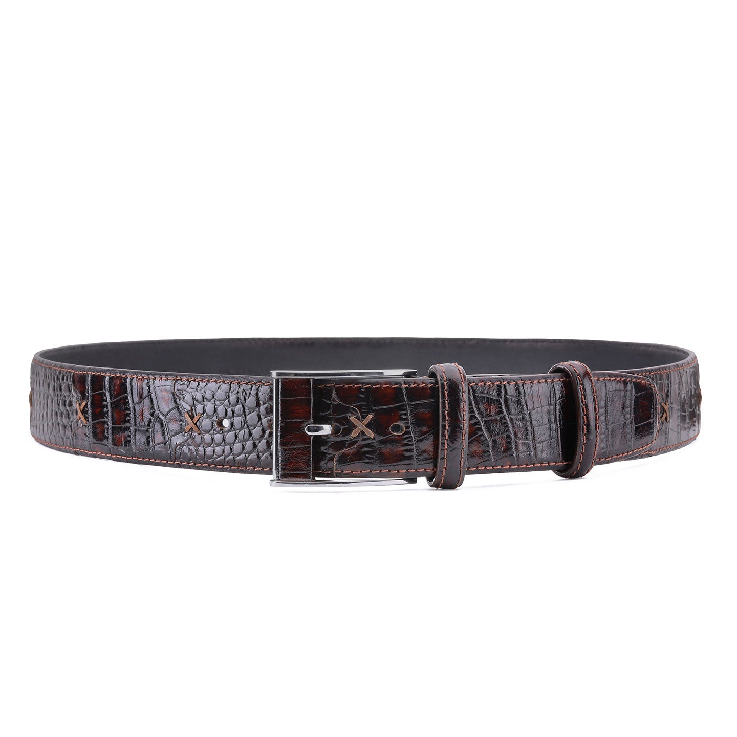 Brown crocodile printed belt
