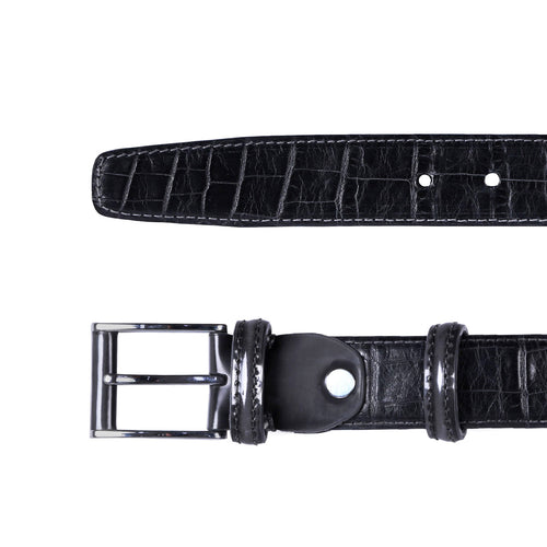 Black leather belt with gray tone