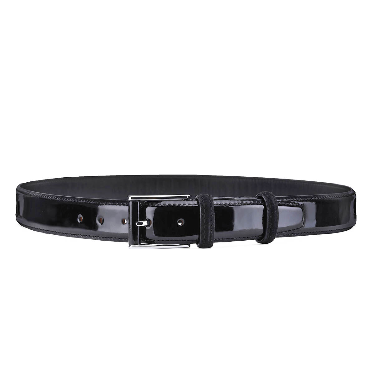 Black lacquered leather belt