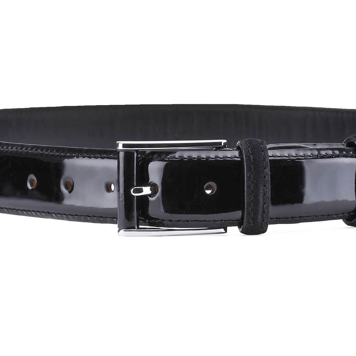 Black lacquered leather belt