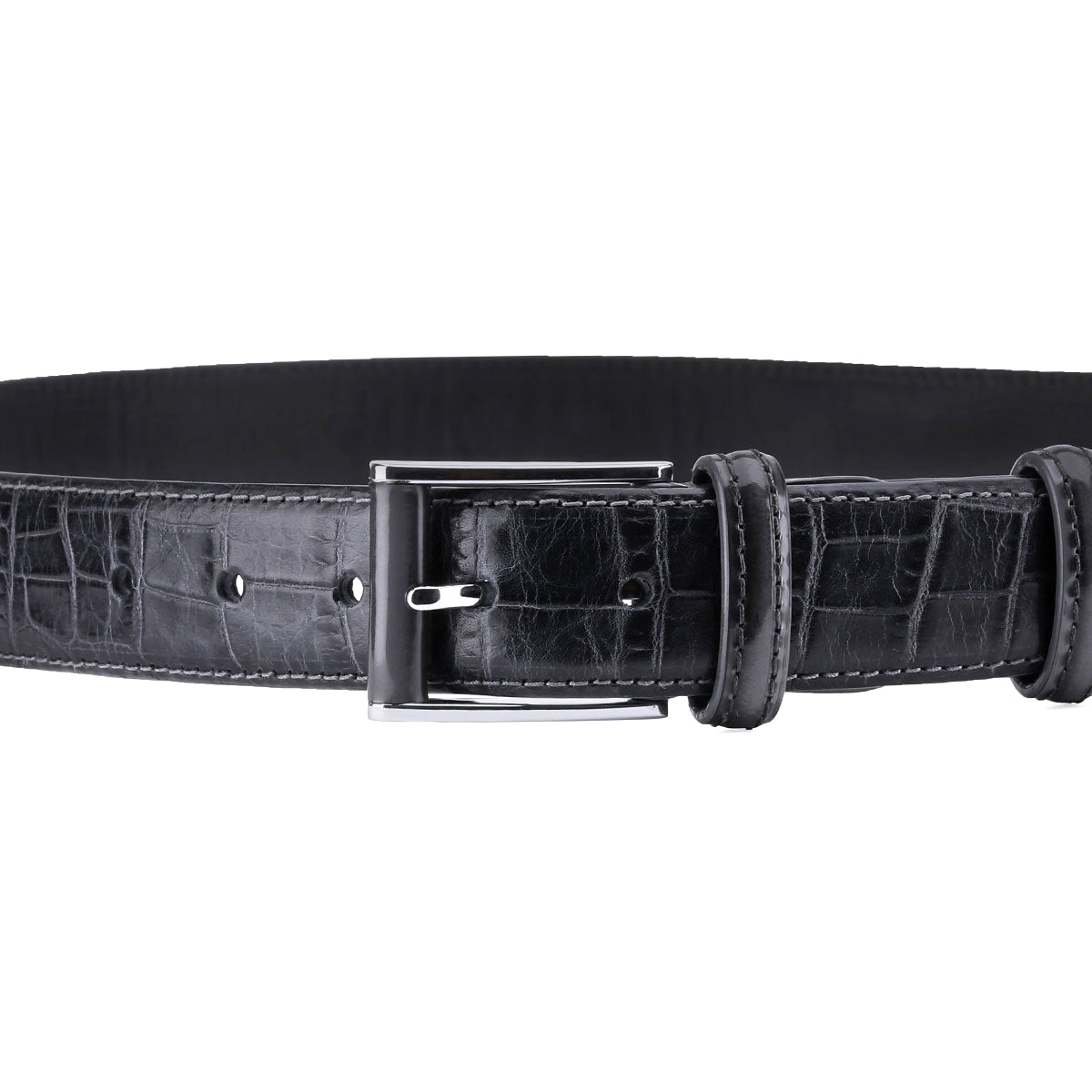 Black leather belt with gray tone