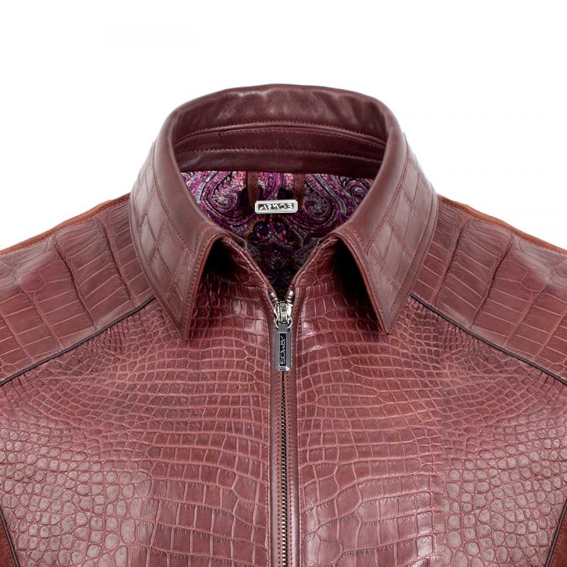 Bordeaux crocodile leather jacket