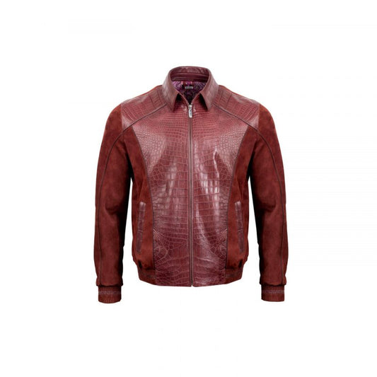 Bordeaux crocodile leather jacket